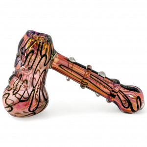 6" Gold Fumed Squiggle Ribbon Dicro & R4 Work Hammer Bubbler Hand Pipe - [RKD88]